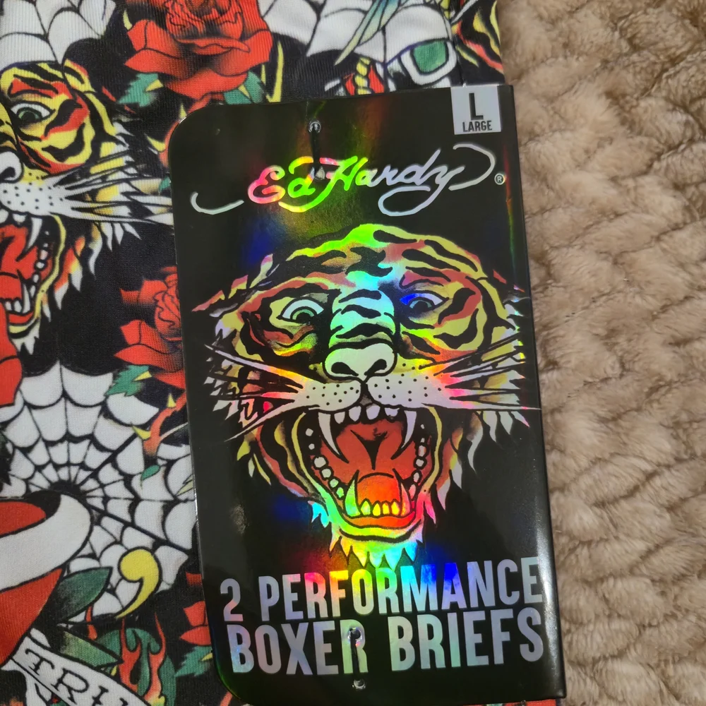 Ed Hardy Men's Performance Boxer Briefs Y2K Skulls Roses Pattern, 2-Pack, size L